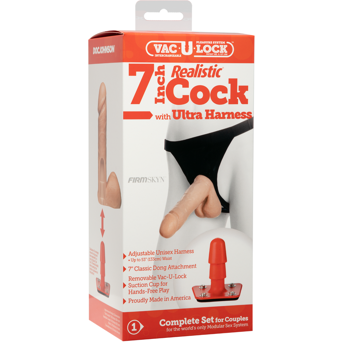 Strap Ons Vac-U-Lock Realistic Cock with Ultra Harness White 6in   