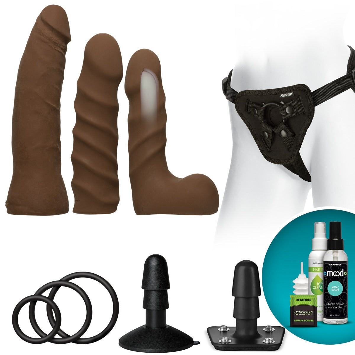 Strap On Harness Vac-U-Lock Dual Density Starter Set - Chocolate   