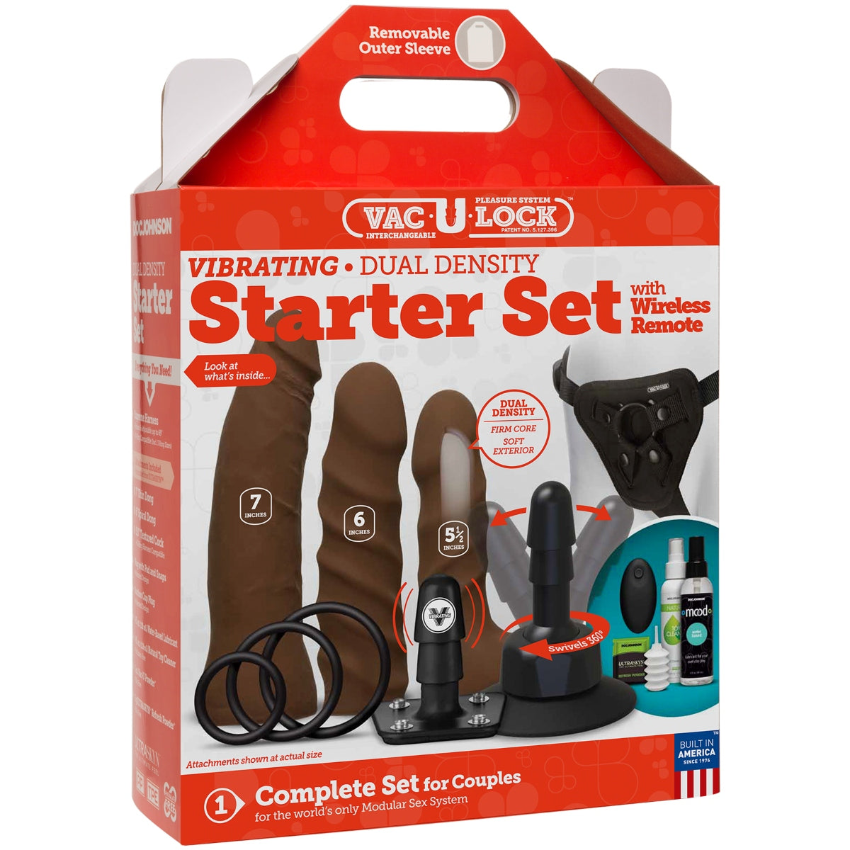 Strap On Harness Vac-U-Lock VIBRATING Dual Density Starter Set - Chocolate   