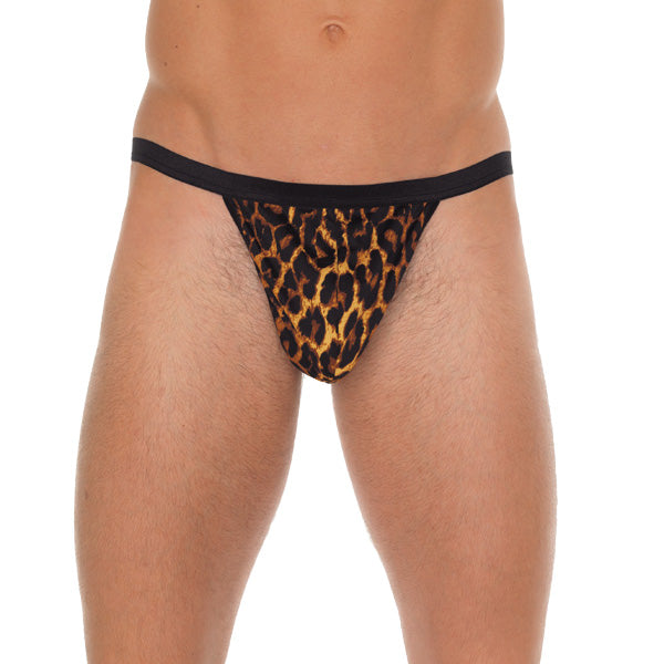 > Sexy Briefs > Male Mens Black GString With Leopard Print Pouch   