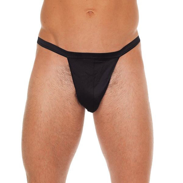 > Sexy Briefs > Male Mens Black Straight GString With Black Pouch   