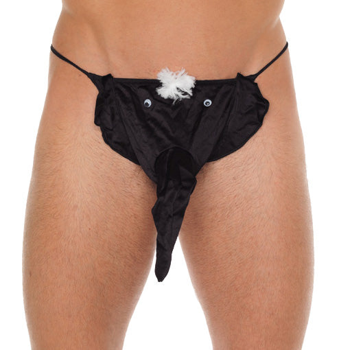 > Sexy Briefs > Male Mens Black GString With Elephant Animal Pouch   