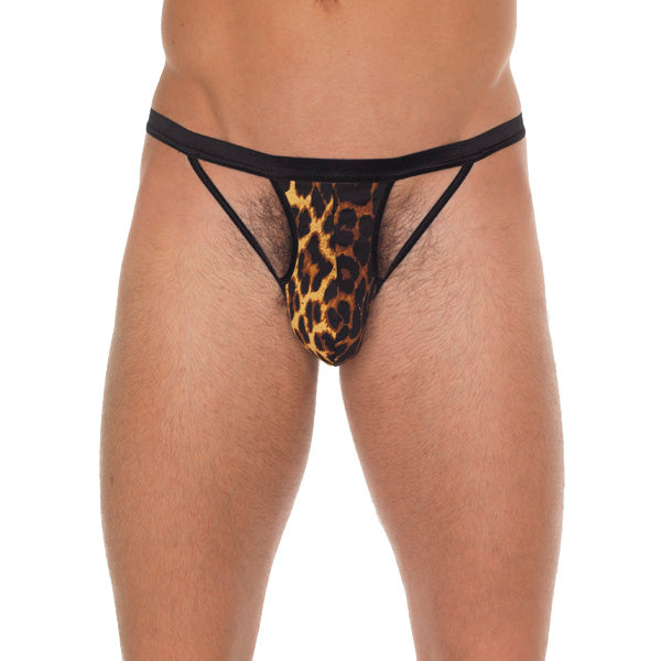 > Sexy Briefs > Male Mens Black GString With Black Straps To Animal Print Pouch   