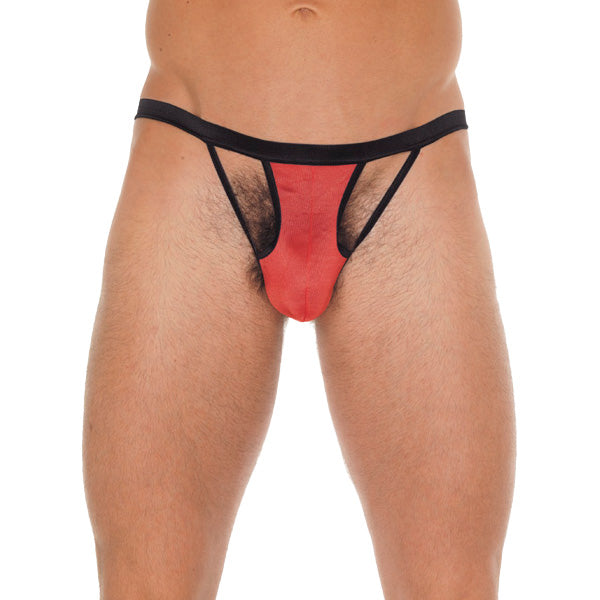 > Sexy Briefs > Male Mens Black GString With Red Pouch   