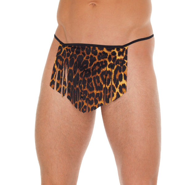 > Sexy Briefs > Male Mens Black GString With Leopard Loincloth   