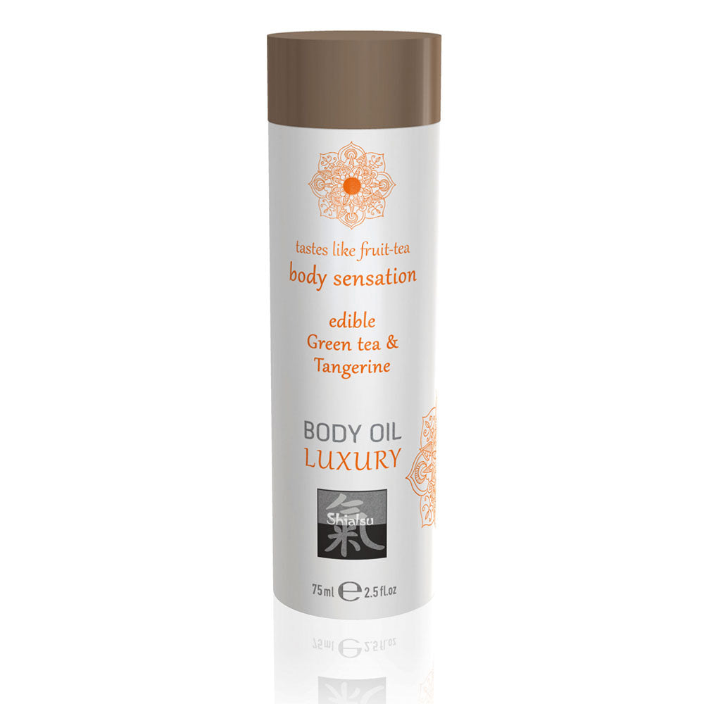 > Relaxation Zone > Flavoured Lubricants and Oils Shiatsu Luxury Body Oil Edible Green Tea And Tangerine 75ml   