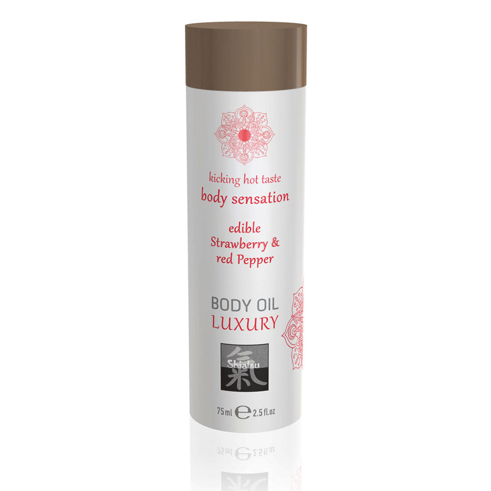 > Relaxation Zone > Flavoured Lubricants and Oils Shiatsu Luxury Body Oil Edible Strawberry And Red Pepper 75ml   