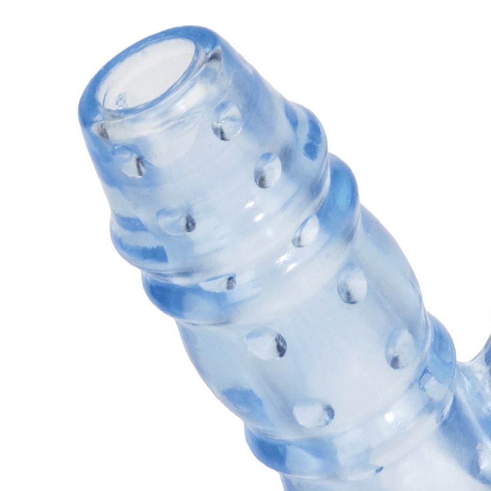 > Sex Toys For Men > Love Ring Vibrators 3 Way Double Dolphin Blue Penis Sleeve With Vibrating Bullet   