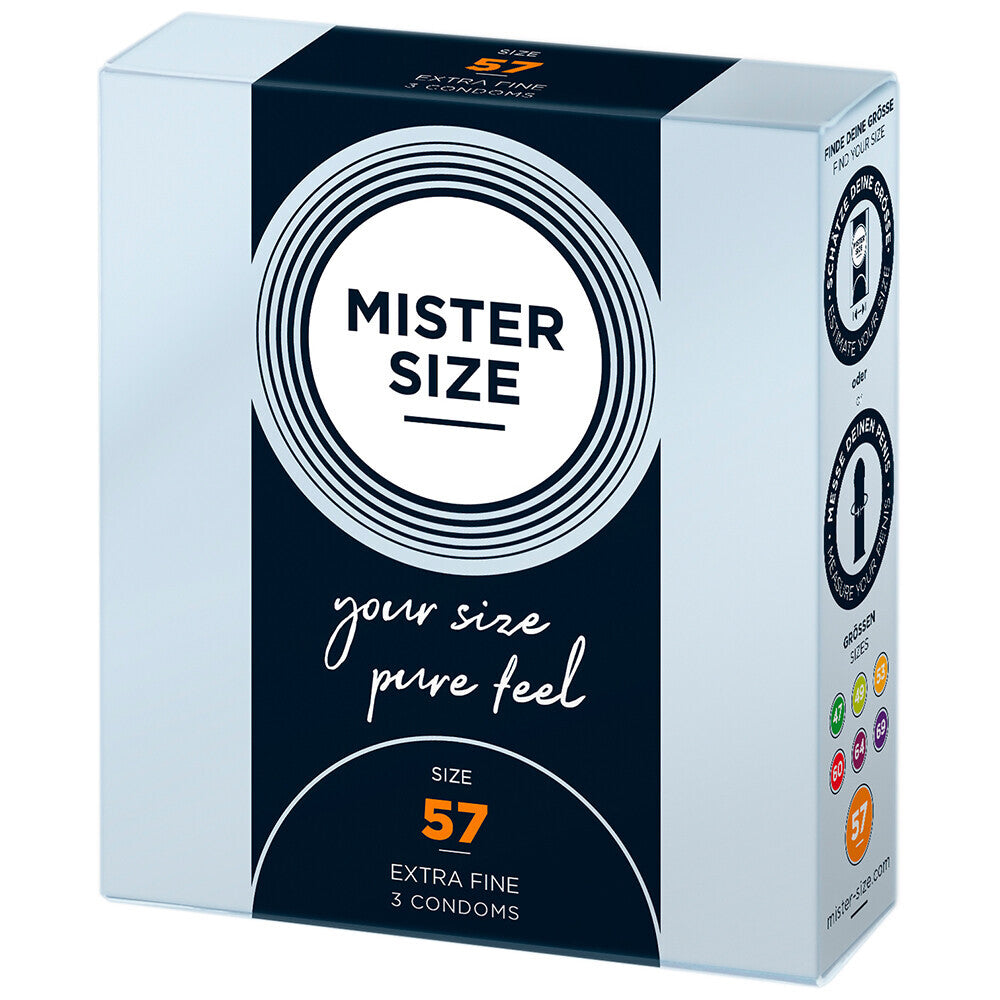 > Condoms > Natural and Regular Mister Size 57mm Your Size Pure Feel Condoms 3 Pack   