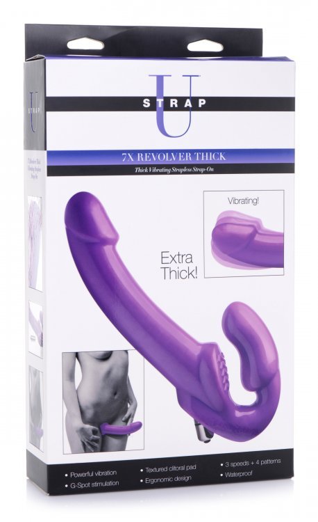 Strap Ons 7X Revolver Thick Vibrating Strapless Strap-On Purple   