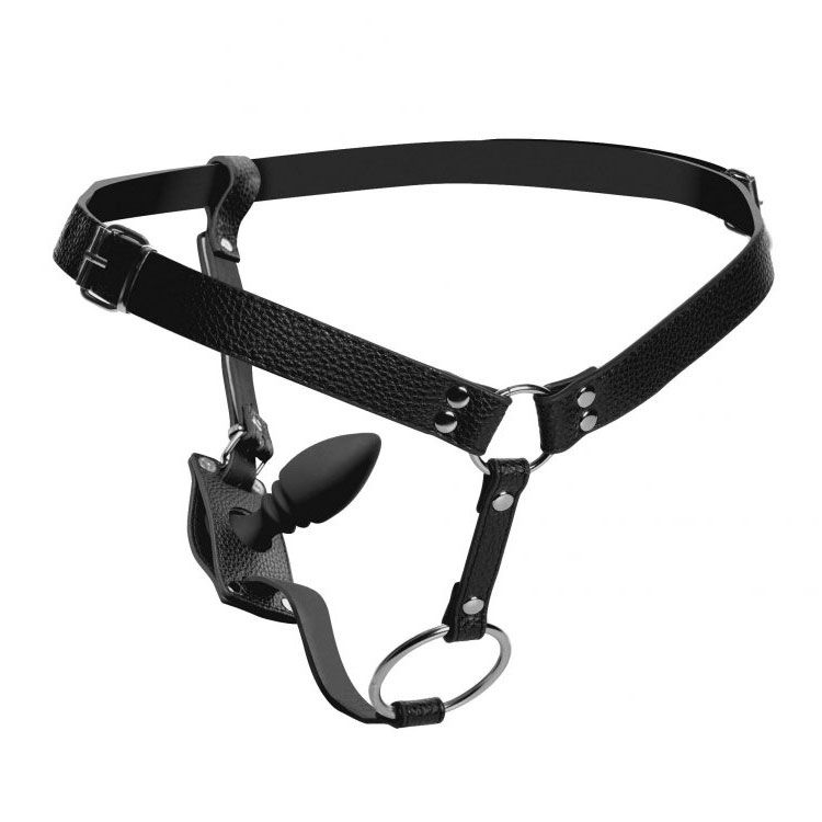 > Bondage Gear > Bondage Cock Rings XR Strict Male Cock Ring Harness with Silicone Anal Plug   