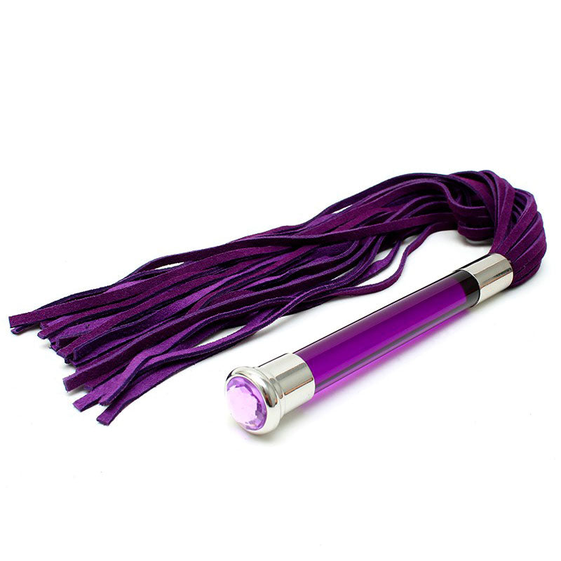 > Bondage Gear > Whips Purple Suede Flogger With Glass Handle And Crystal   
