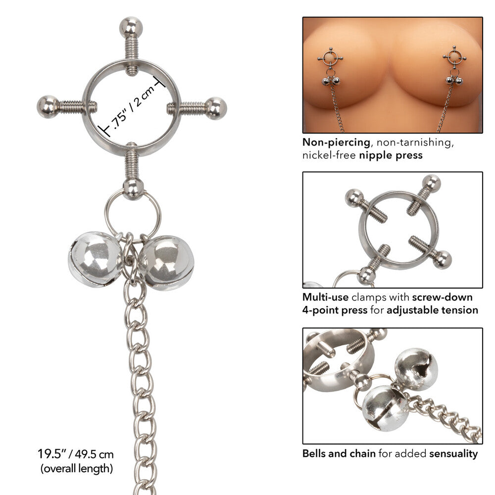 > Bondage Gear > Nipple Clamps Nipple Grips 4 Point Nipple Press With Bells   