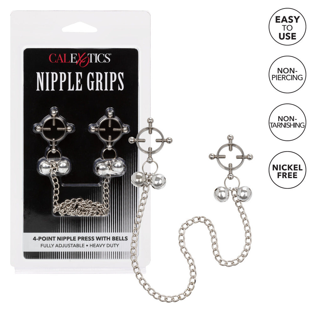 > Bondage Gear > Nipple Clamps Nipple Grips 4 Point Nipple Press With Bells   