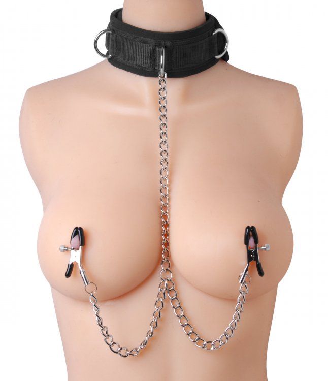Collars & Leads Submission Collar And Nipple Clamp Union   