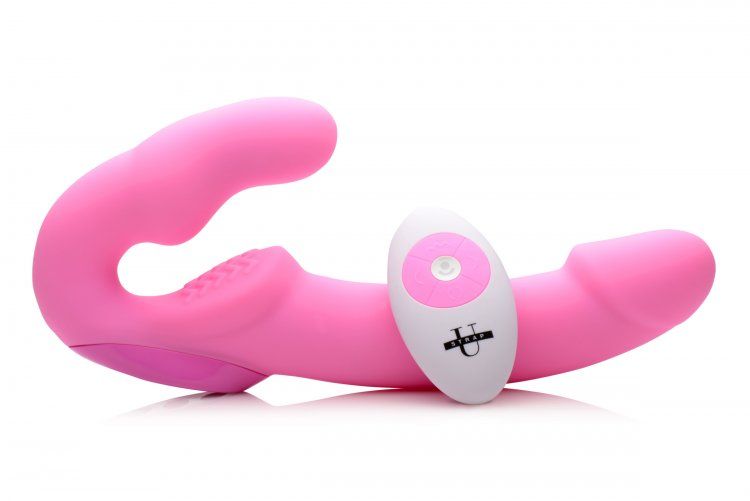 Strap Ons Urge-Pink Vibrating Strapless Strap On w/ Remote Control   