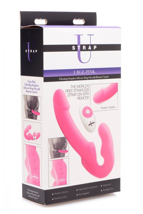 Strap Ons Urge-Pink Vibrating Strapless Strap On w/ Remote Control   