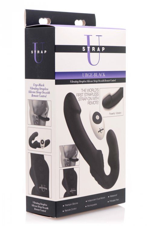 Strap Ons Urge-Black Vibrating Strapless Strap On w/ Remote Control   