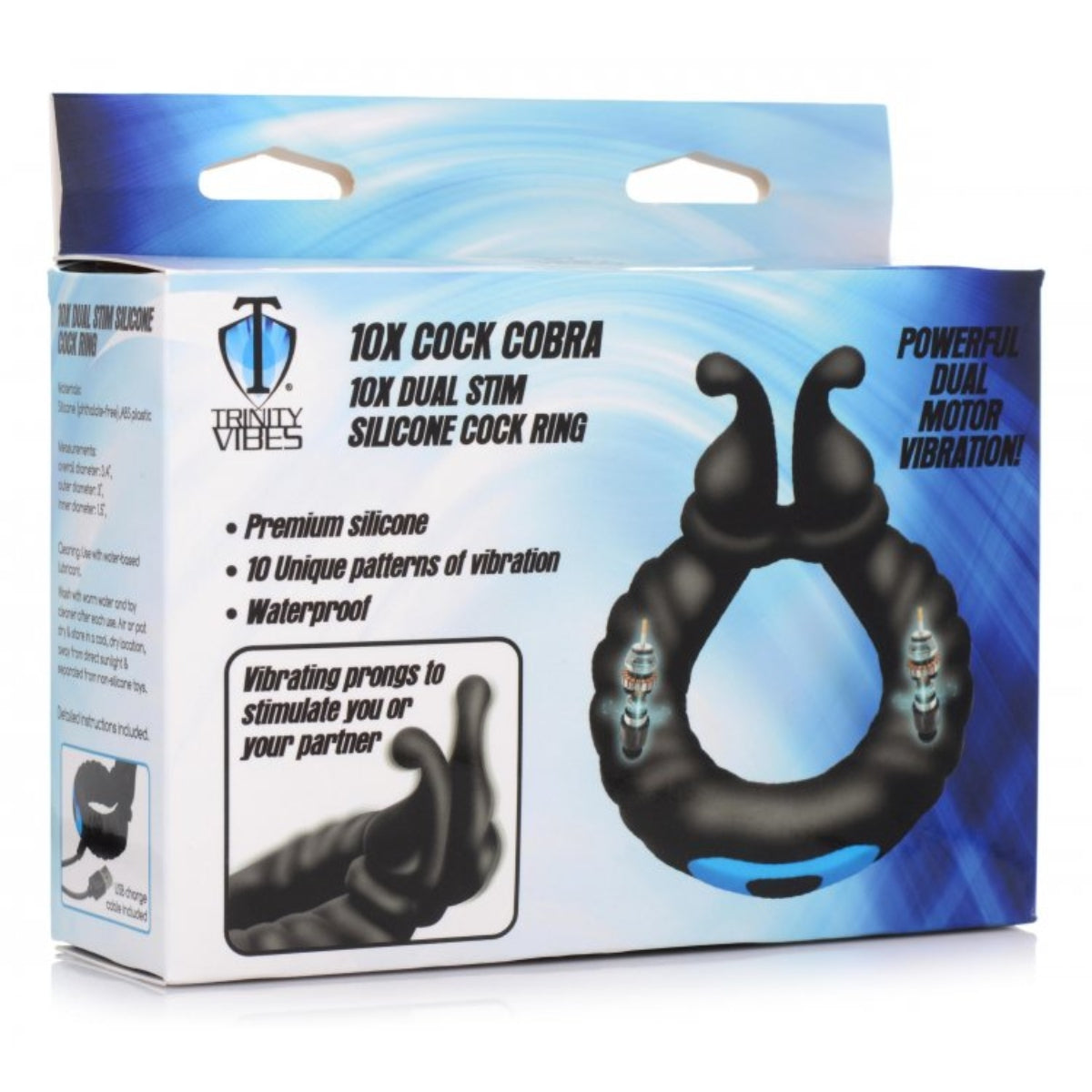 Vibrating Cock Rings Trinity For Men 10x Cobra Dual Stimulation Silicone Cock Ring Black   