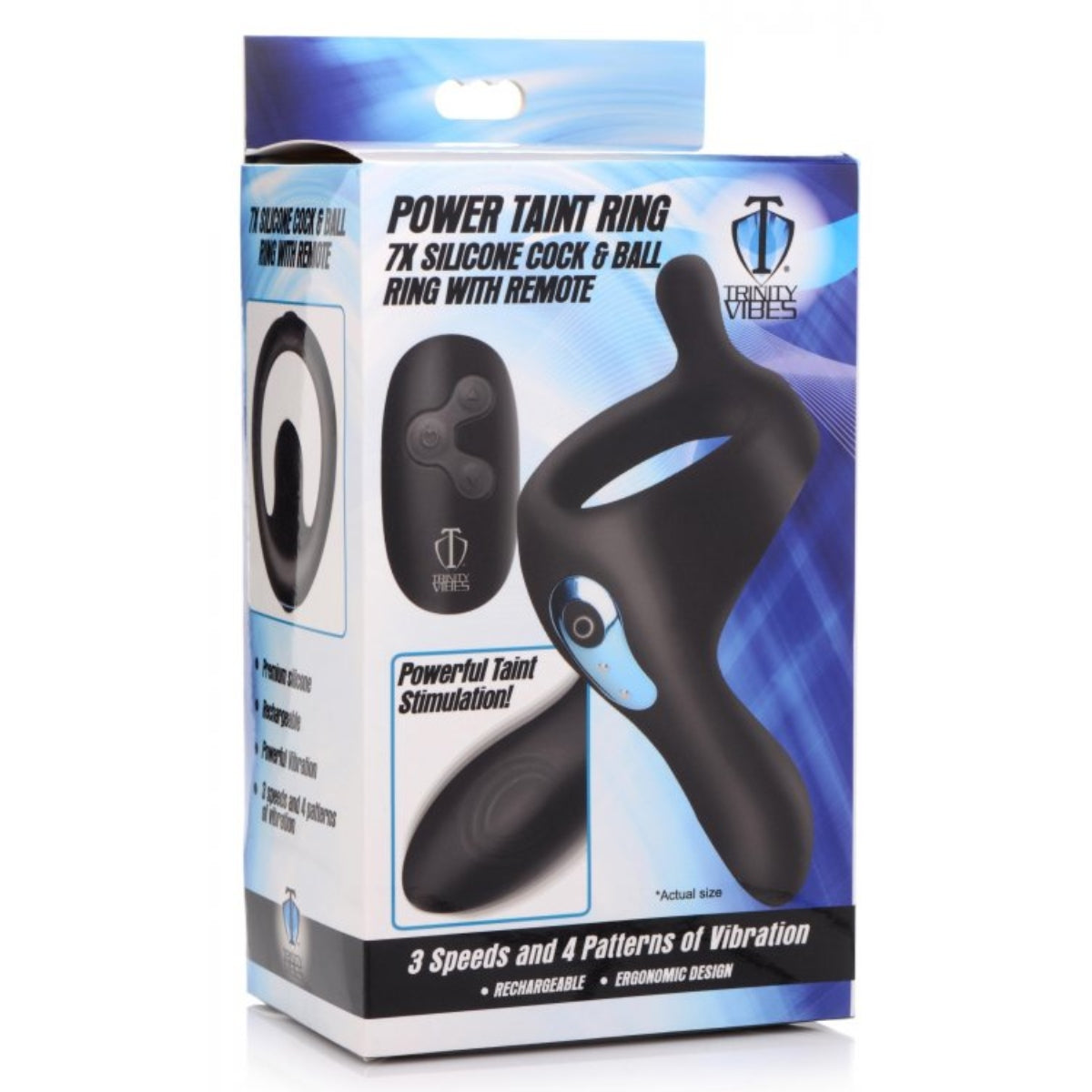 Vibrating Cock Rings Trinity For Men Power Taint 7x Silicone Cock & Ball Ring With Remote Black   