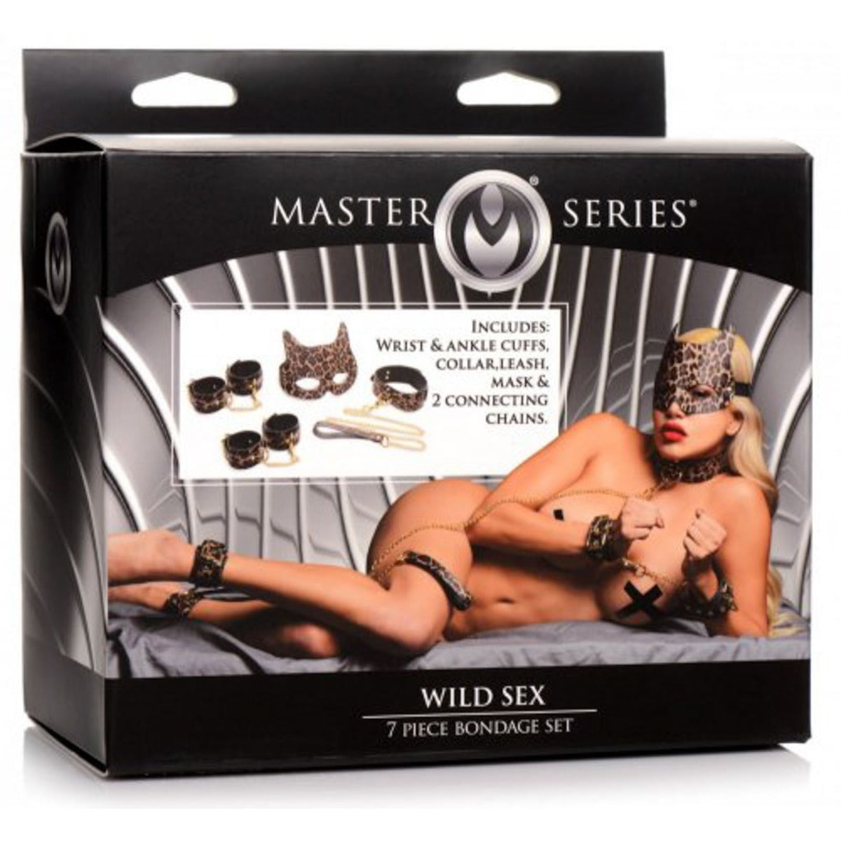 Handcuffs Master Series Wild Sex 7 Piece Bondage Set Leopard Print   