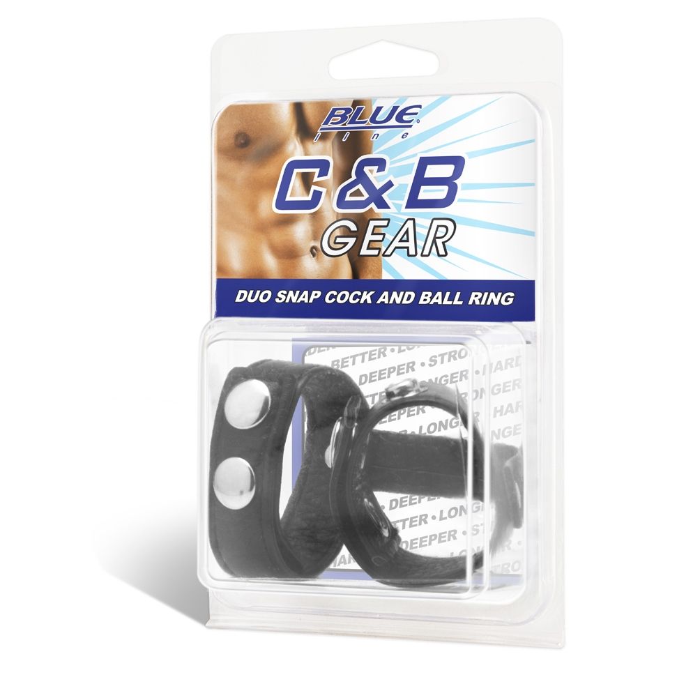 Adjustable Cock Rings Blue Line Duo Snap Cock And Ball Ring Black   