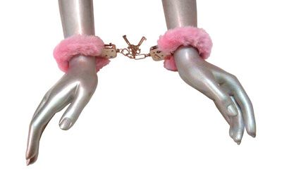 Handcuffs Caught In Candy Pink Furry Cuffs   