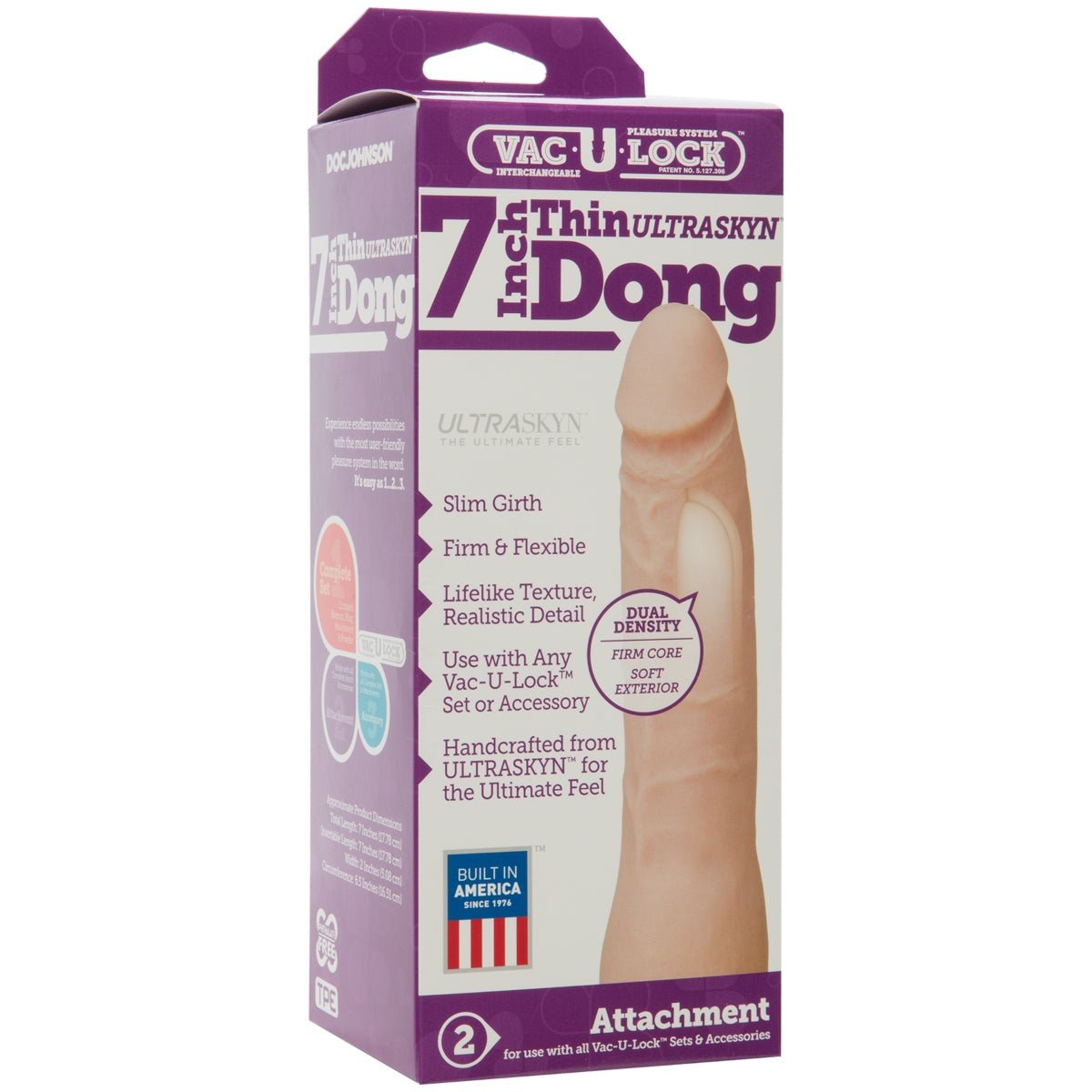 Strap Ons Doc Johnson Thin Dong Vac U Lock Vanilla 7in   