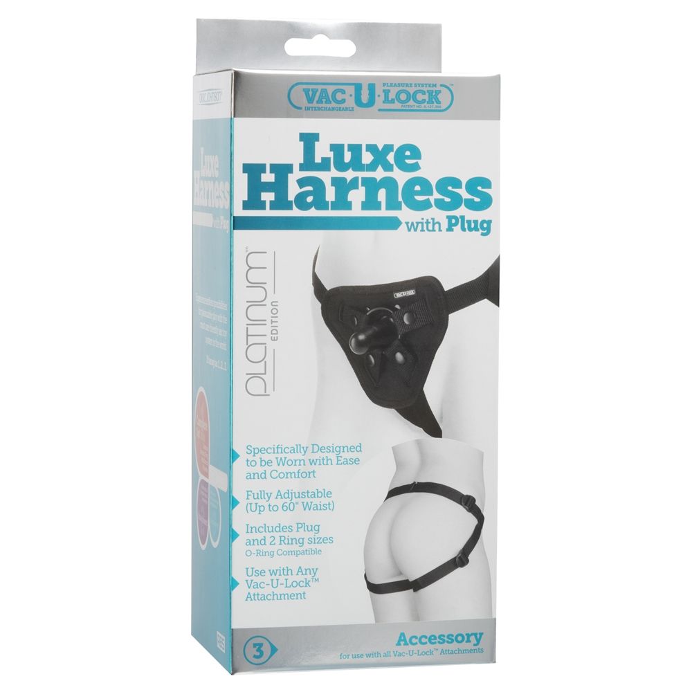 Strap On Harness Doc Johnson Vac-U-Lock Platinum Luxe Harness With Plug Black   