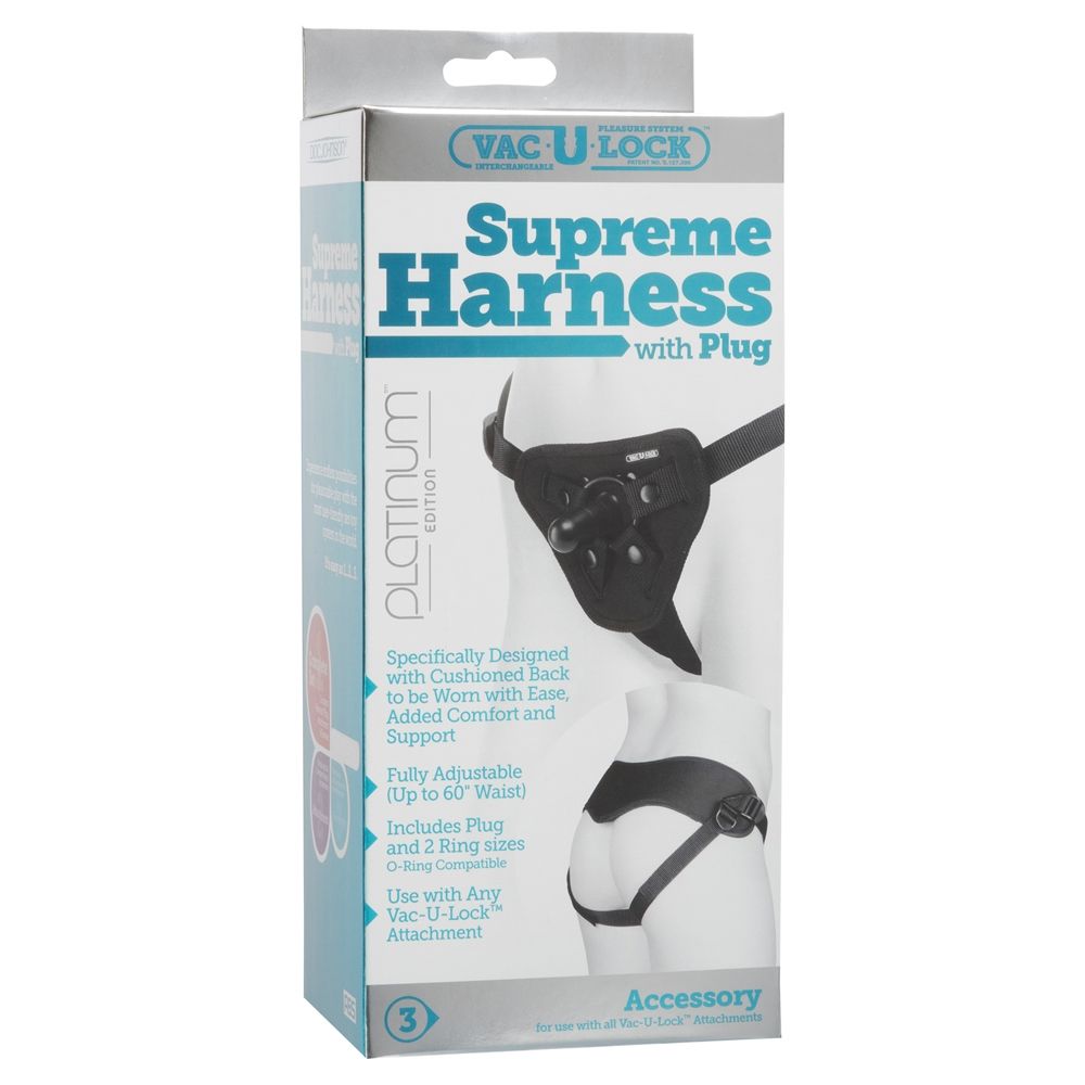 Strap On Harness Doc Johnson Vac-U-Lock Platinum Supreme Harness With Plug Black   