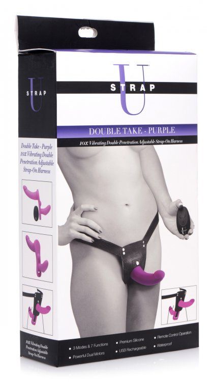 Strap On Harness Double Take 10X Double Penetration Vibrating Strap-on Harness - Purple   