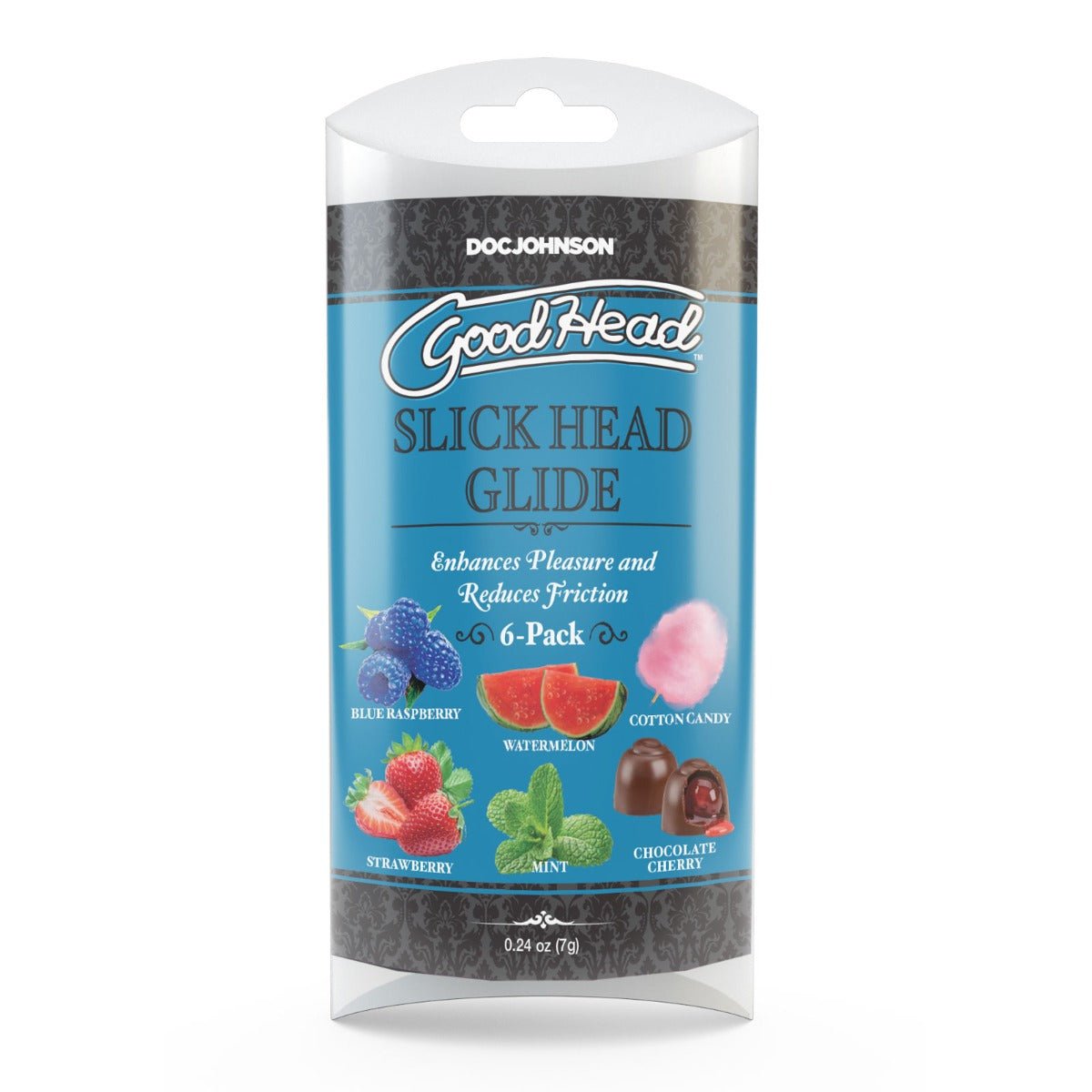 Flavoured Lube GoodHead Slick - 6 Pack - Blue Raspberry  Cotton Candy  Mint  Strawberry  Watermelon  Chocolate Cherry   