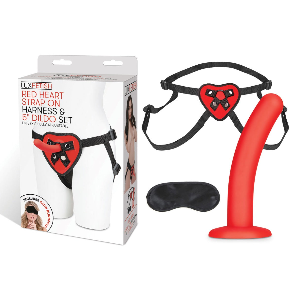 Strap On Harness RED HEART STRAP ON HARNESS & 5"" DILDO SET""   