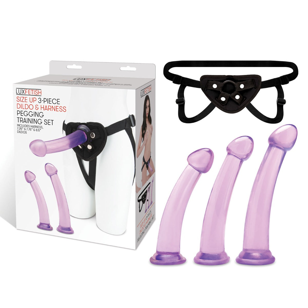 Strap On Harness SIZE UP 4-PIECE DILDO AND HARNESS PEGGING TRAINING SET   