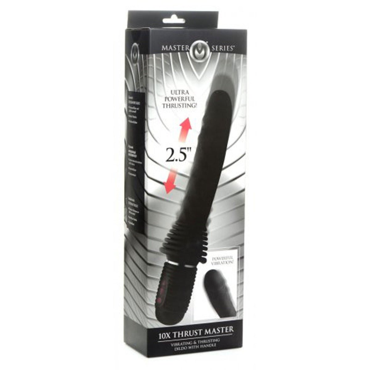 Realistic Vibrators Master Series 10X Thrust Master Black Vibrating and Thrusting Dildo with Handle   