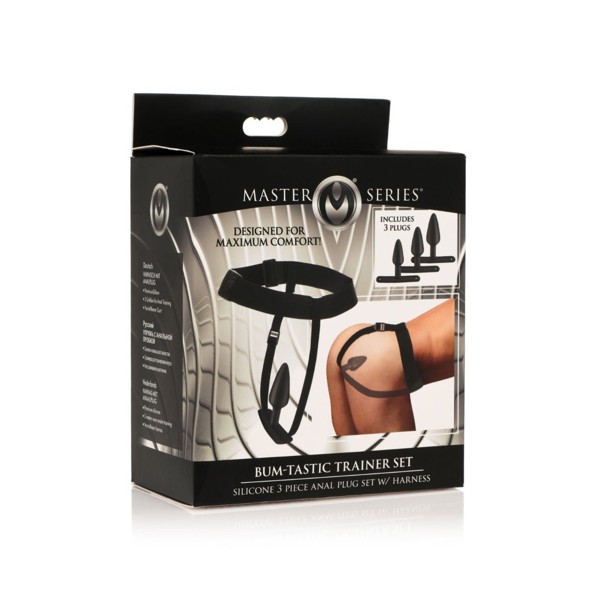 Butt Plugs Master Series Bum-Tastic Trainer Set Silicone 3 Piece Anal Plug Set w/ Harness   