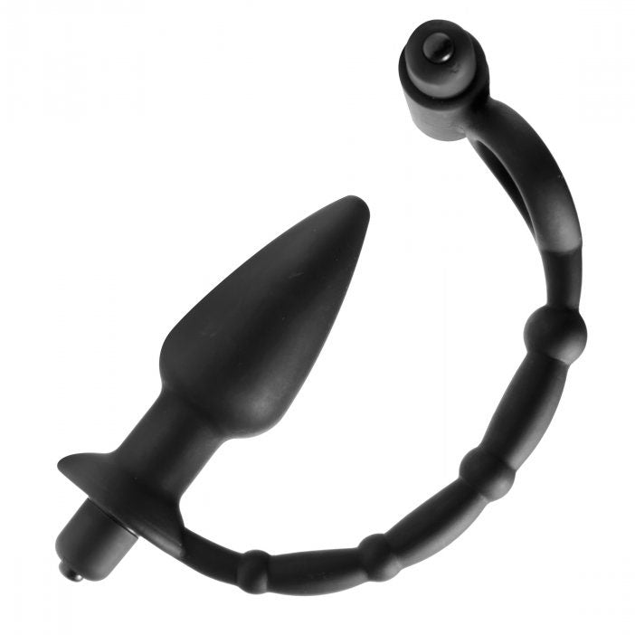 Vibrating Butt Plugs Master Series Viaticus Dual Cock Ring And Anal Plug Vibrator   