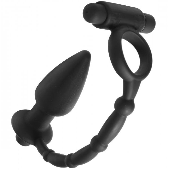 Vibrating Butt Plugs Master Series Viaticus Dual Cock Ring And Anal Plug Vibrator   