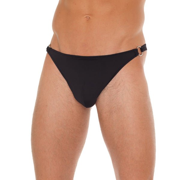 > Sexy Briefs > Male Mens Black GString With Metal Hoop Connectors   