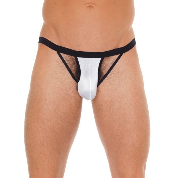 > Sexy Briefs > Male Mens Black GString With White Pouch   
