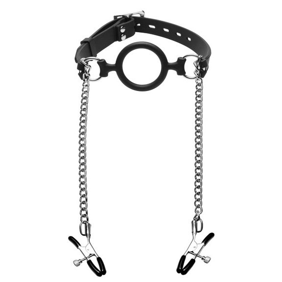 > Bondage Gear > Gags and Bits Mutiny Silicone O Ring Gag Plus Nipple Clamps   