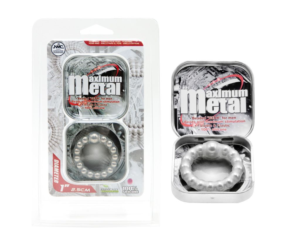 Cock & Ball Toys Nanma Maximum Metal 100% Silicone Beaded Cock Ring Silver   