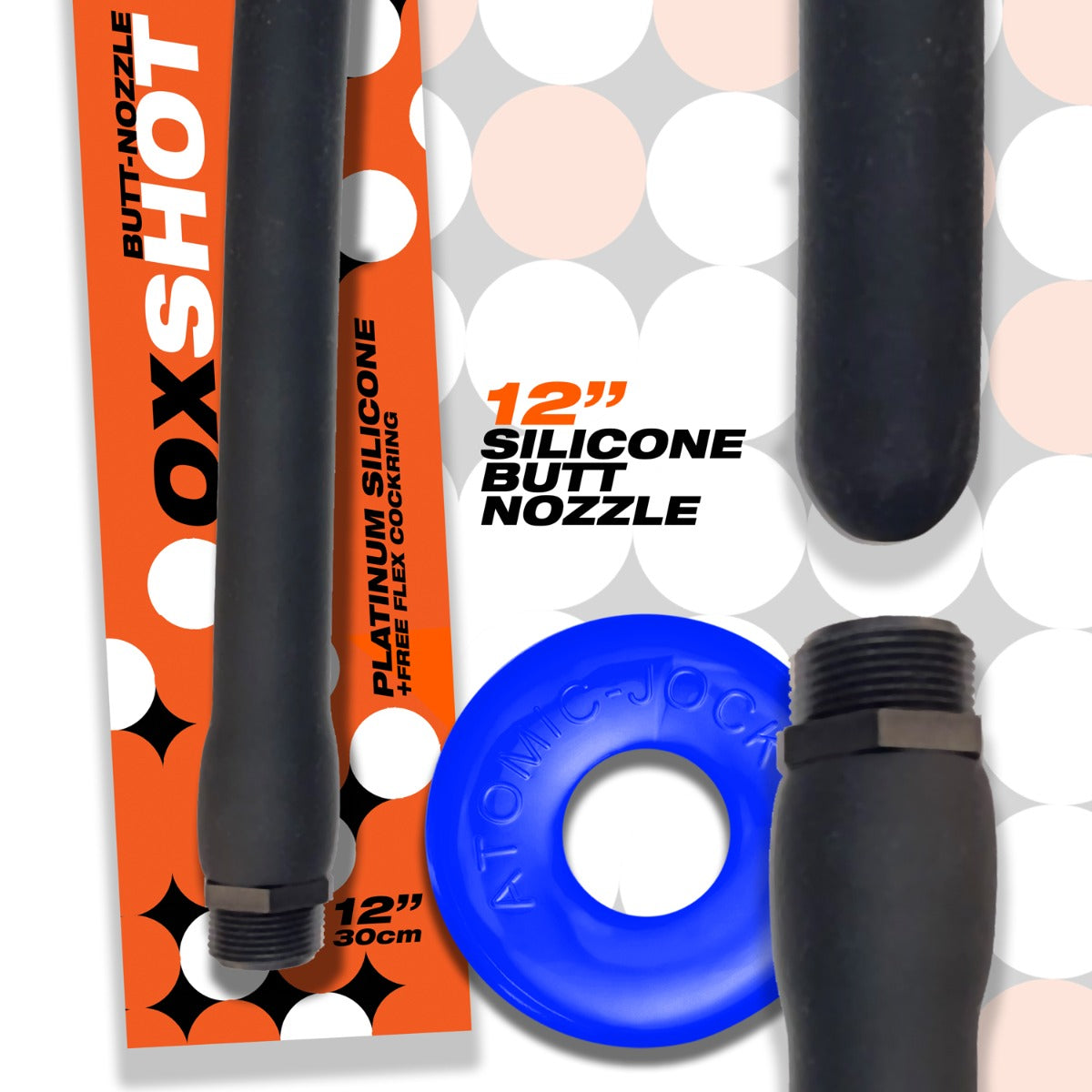 Cock Rings Oxballs Oxshot Butt-Nozzle Shower Hose 12 Inch and Blue Atomic Jock Cockring   