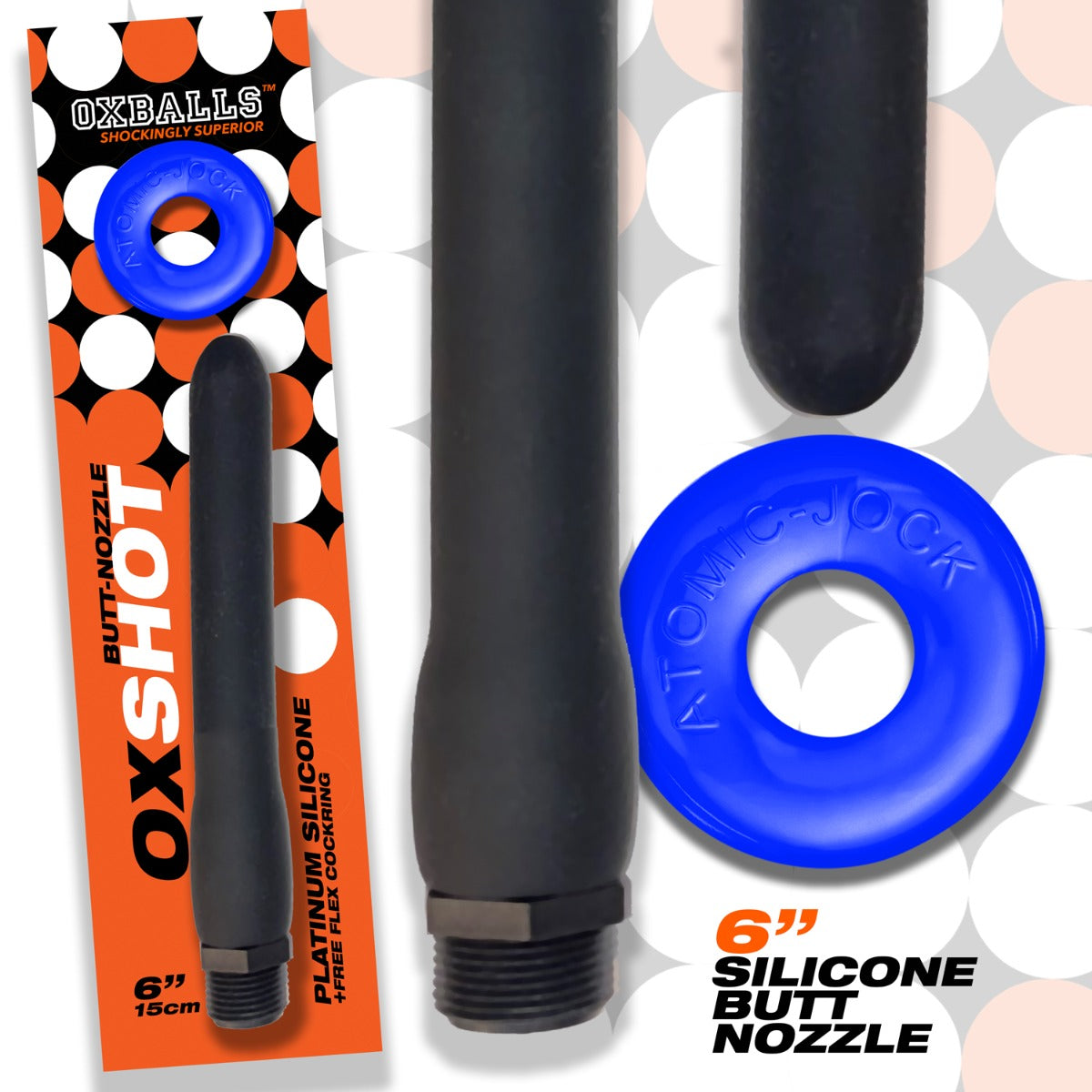 Cock Rings Oxballs Oxshot Butt-Nozzle Shower Hose 6 Inch and Blue Atomic Jock Cockring   
