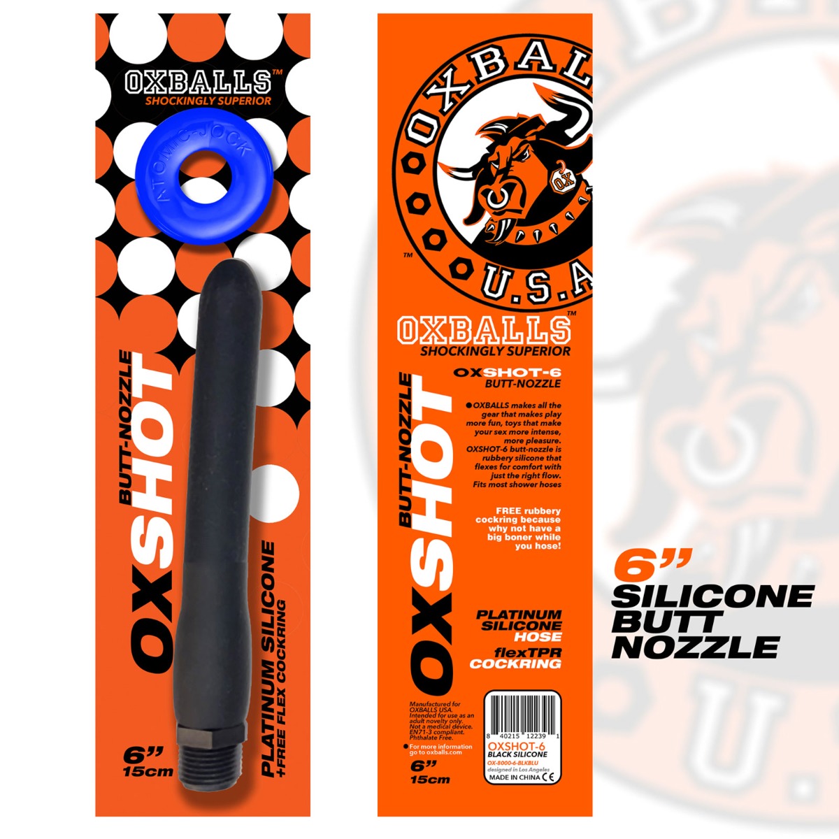 Cock Rings Oxballs Oxshot Butt-Nozzle Shower Hose 6 Inch and Blue Atomic Jock Cockring   