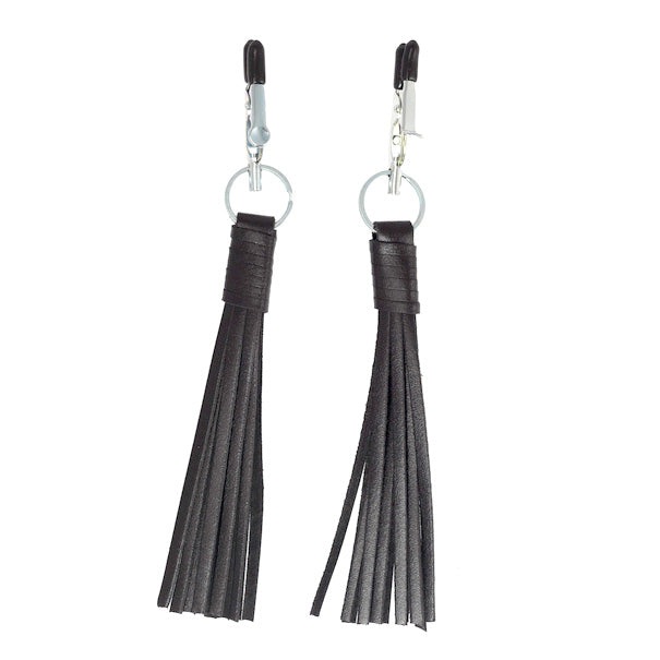 > Bondage Gear > Nipple Clamps Nipple Clamps With Black Leather Tassels   