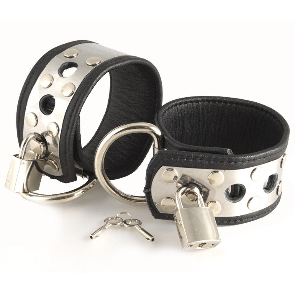 > Bondage Gear > Handcuffs Leather Wrist Cuffs With Metal And Padlocks   