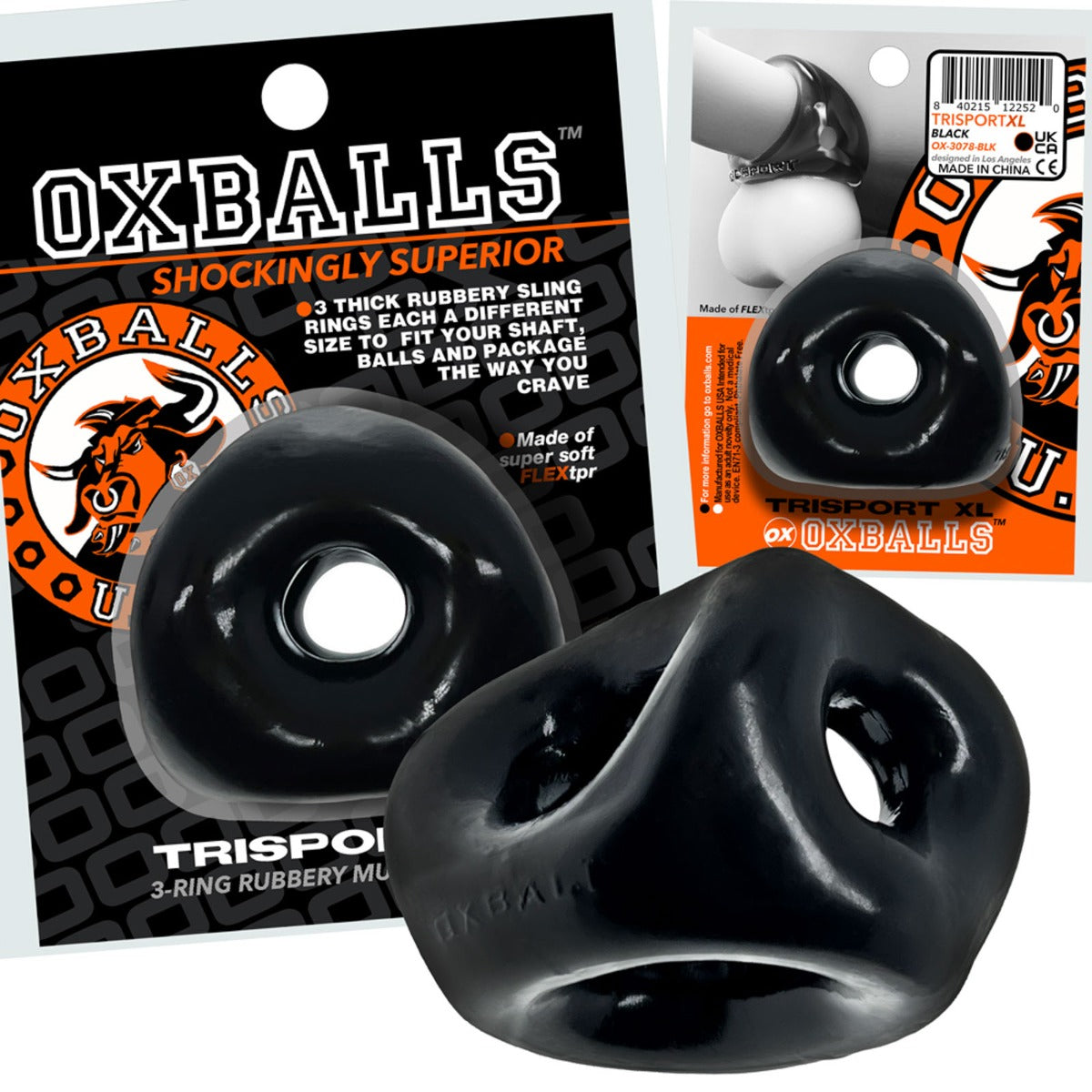 Cock & Ball Toys Oxballs Tri-Sport XL Thicker 3-Ring Sling Black   