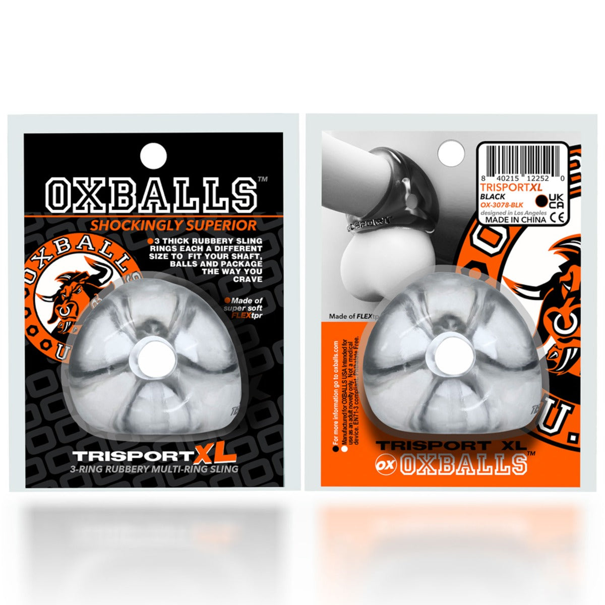 Cock & Ball Toys Oxballs Tri-Sport XL Thicker 3-Ring Sling Clear   