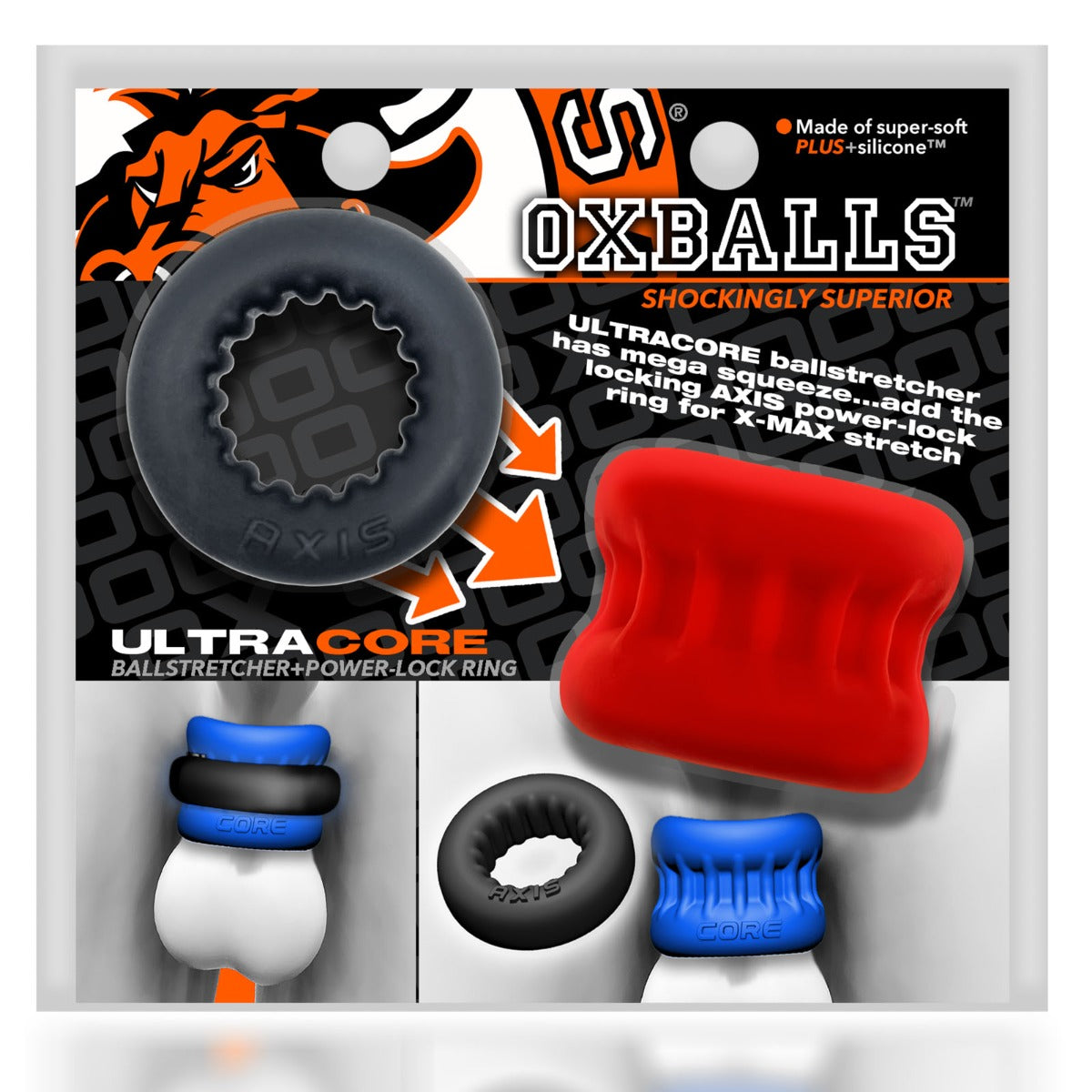 Cock & Ball Toys Oxballs Ultracore Core Ballstretcher With Axis Ring Red Ice   
